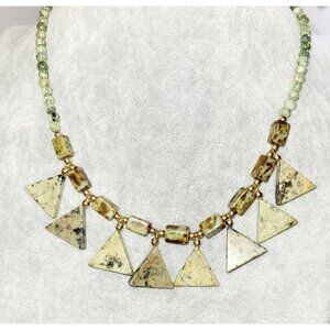 Atlantisite and Malachite Gemstone Necklace Triangular Pendants Beaded Design 16